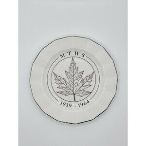 MTHS 1939-1964 A&H Ceramics PA Thanksgiving White Maple Leaf Silver Trim Plate